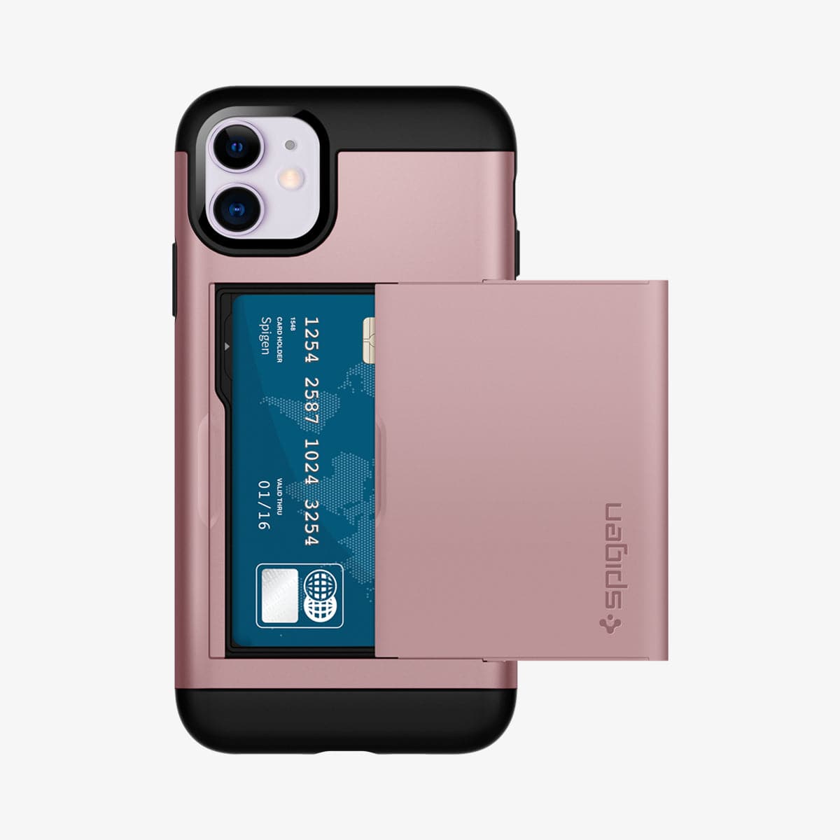 076CS27437 - iPhone 11 Case Slim Armor CS in rose gold showing the back with card in slot