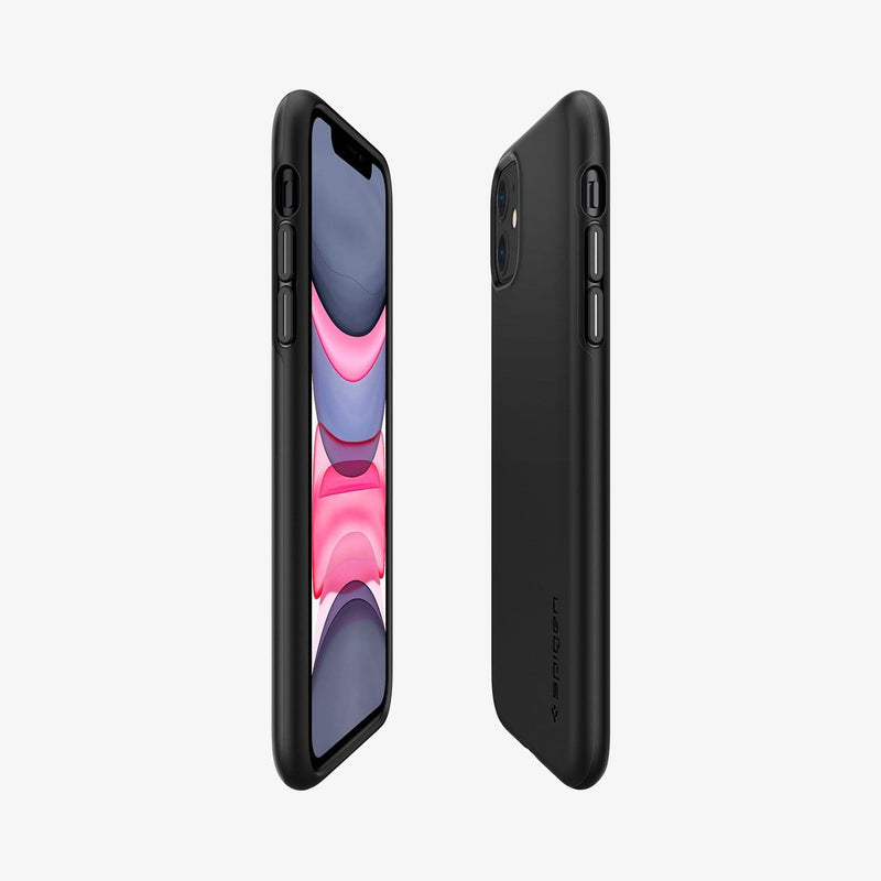 ACS02041 - iPhone 11 Case Thin Fit Pro in black showing the sides, partial front and back