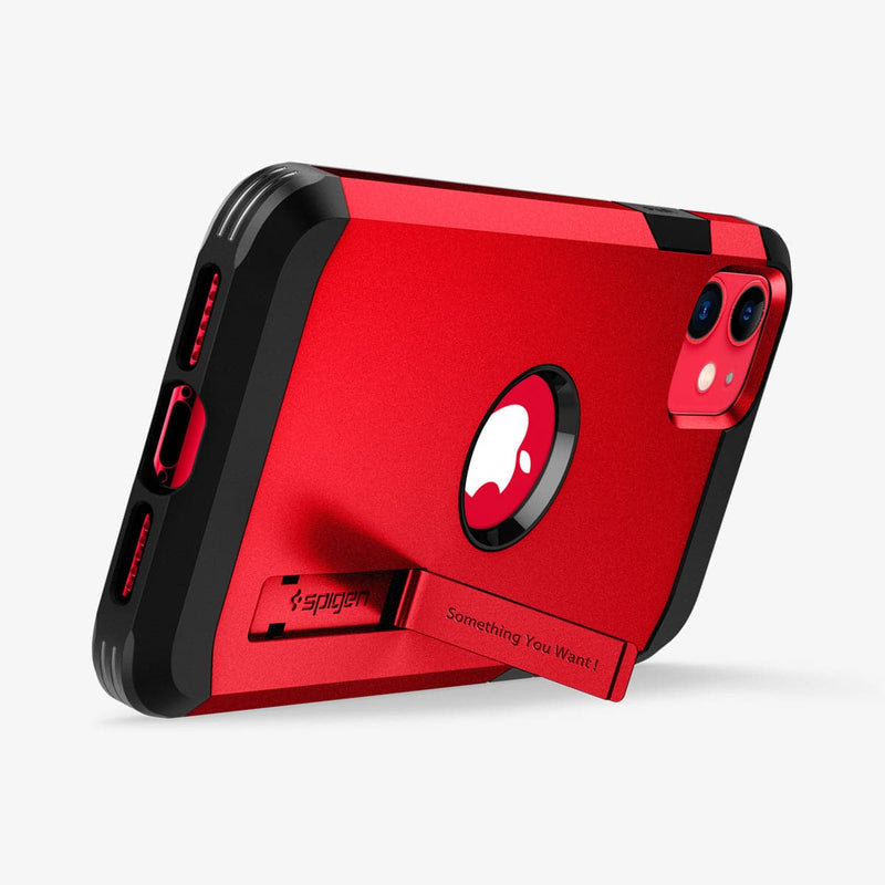 ACS00408 - iPhone 11 Case Tough Armor XP in red showing the device propped up horizontally by built in kickstand