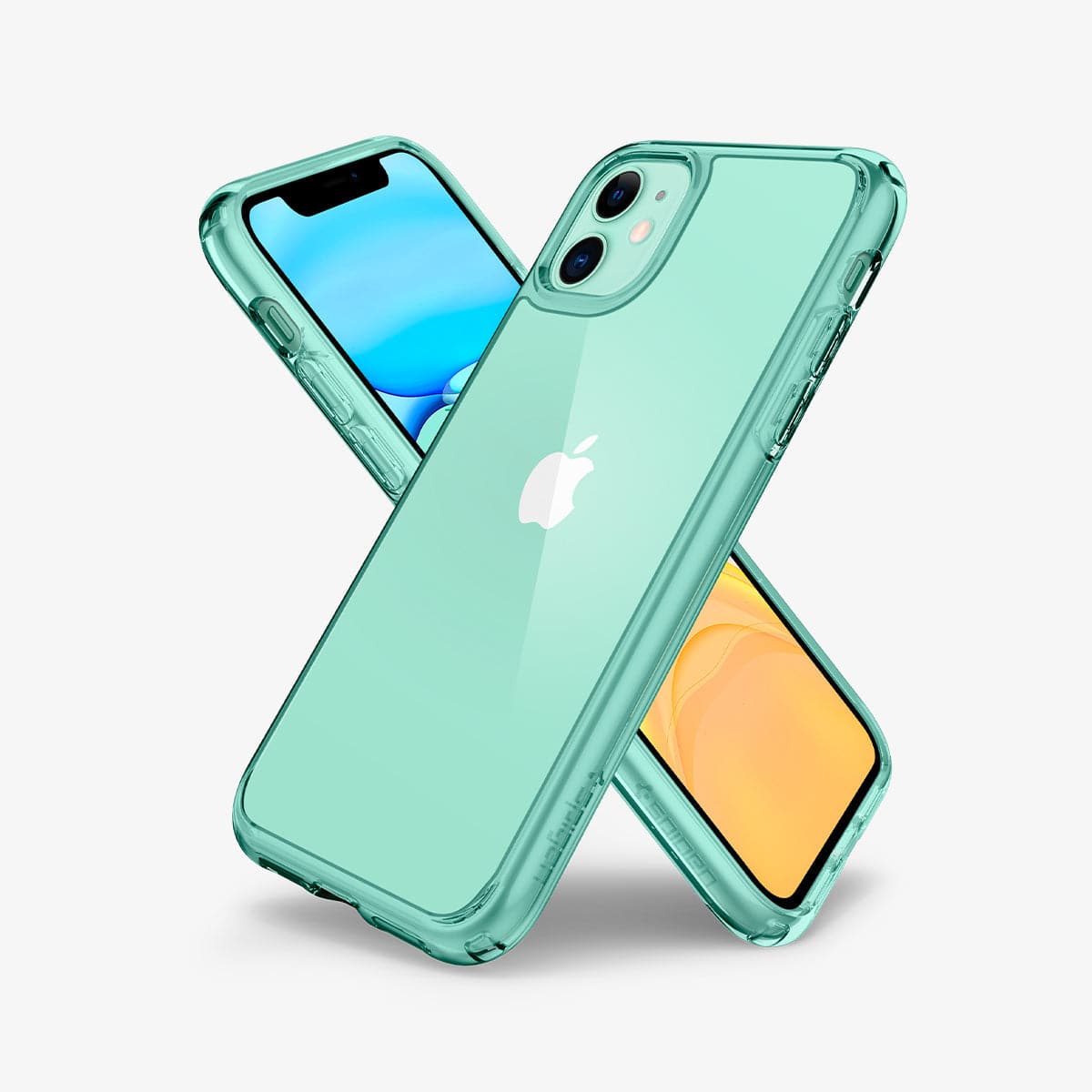 ACS00406 - iPhone 11 Case Ultra Hybrid in green crystal showing the back, front and sides