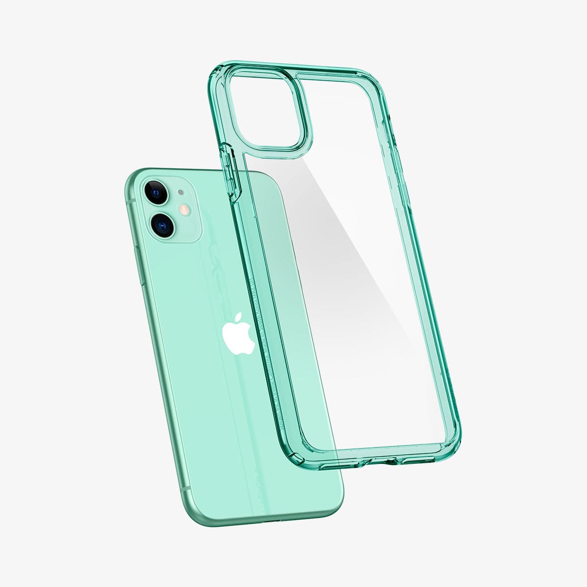 ACS00406 - iPhone 11 Case Ultra Hybrid in green crystal showing the back with case hovering away from device
