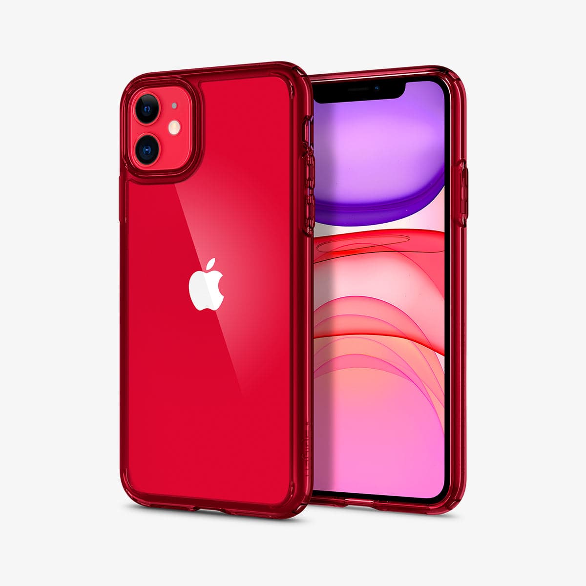 ACS00405 - iPhone 11 Case Ultra Hybrid in red crystal showing the back and front