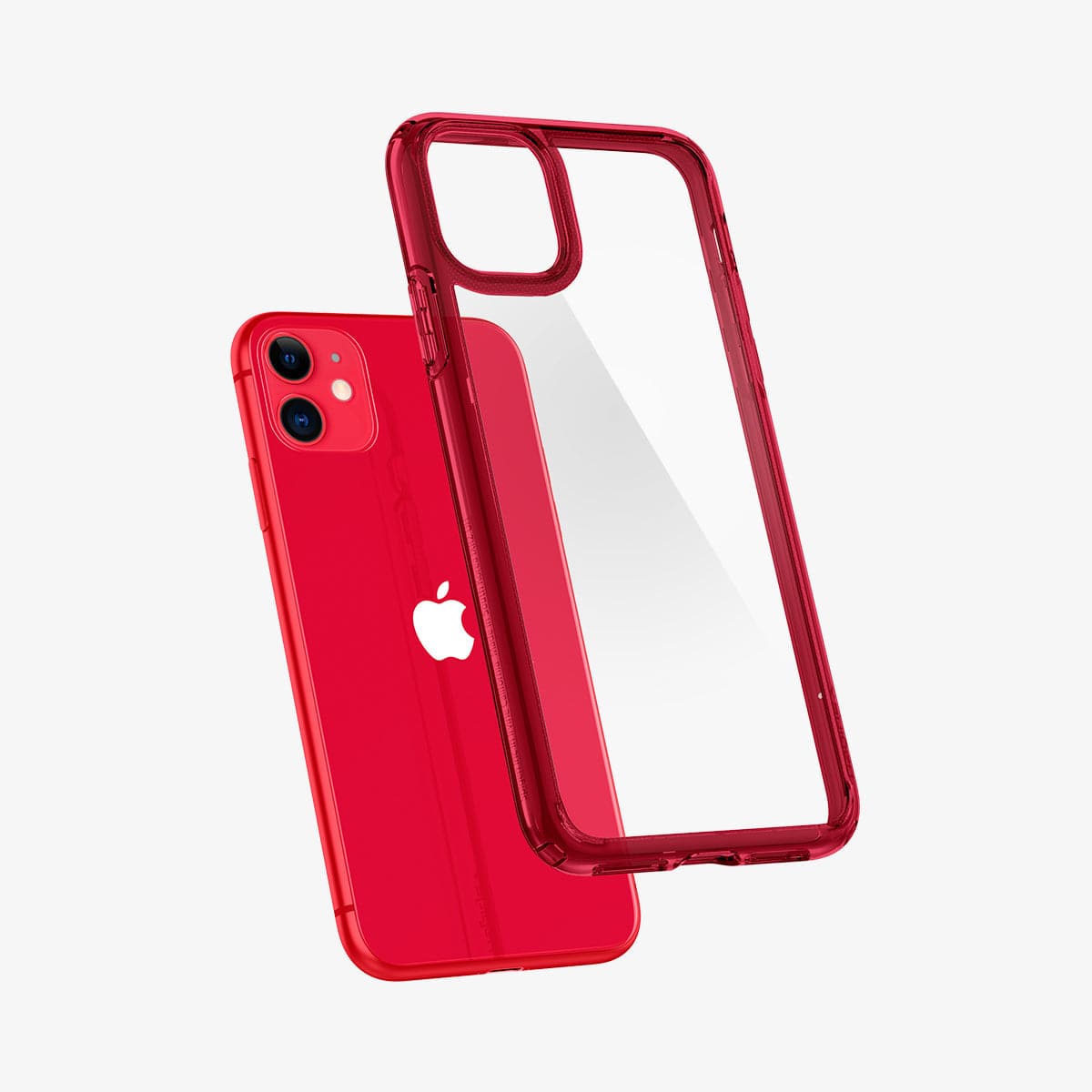 ACS00405 - iPhone 11 Case Ultra Hybrid in red crystal showing the back with case hovering away from device