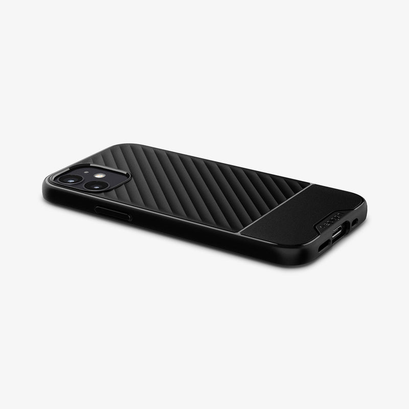 ACS01537 - iPhone 12 Mini Case Core Armor in matte black showing the back, side and bottom with device laying flat