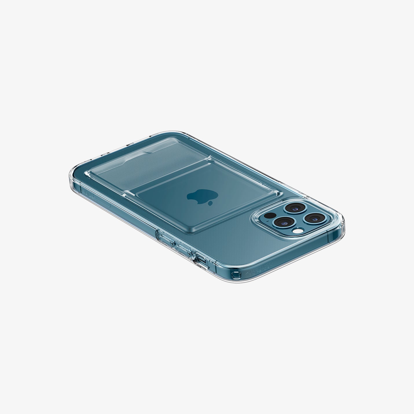 ACS02576 - iPhone 12 / iPhone 12 Pro Case Crystal Slot in crystal clear showing the back, side and top with device laying flat