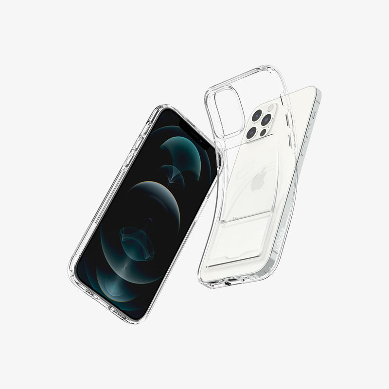 ACS02576 - iPhone 12 / iPhone 12 Pro Case Crystal Slot in crystal clear showing the front, bottom, side and flexible back