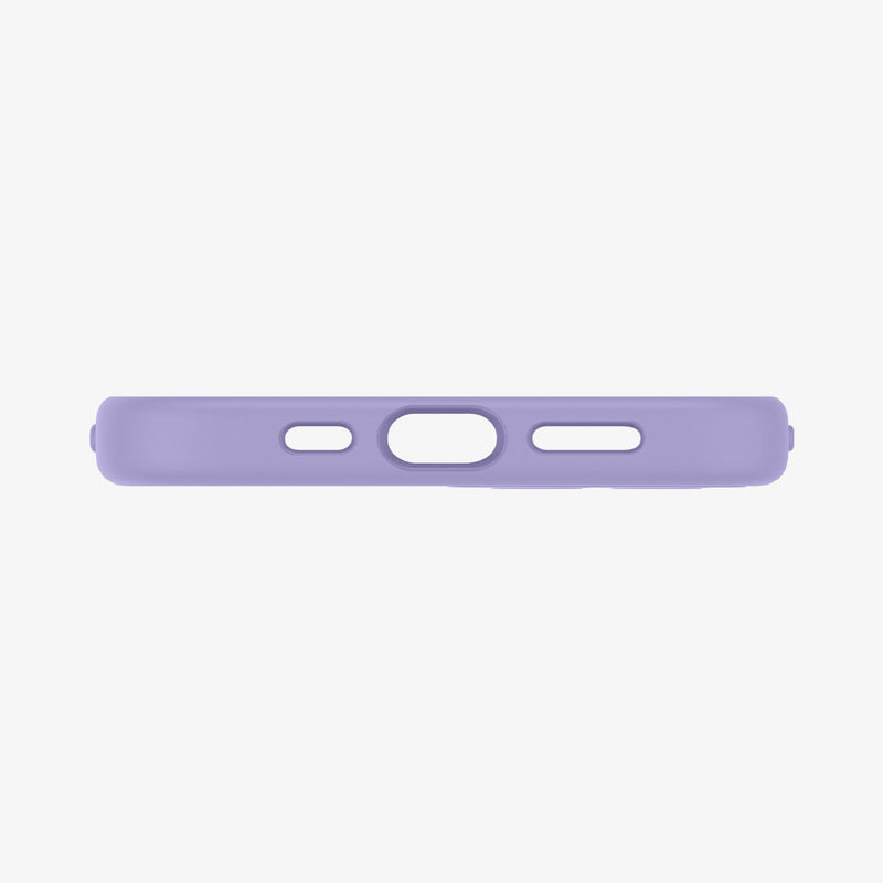 ACS03114 - iPhone 12 / 12 Pro Case Silicone Fit in iris purple showing the bottom with precise cutouts