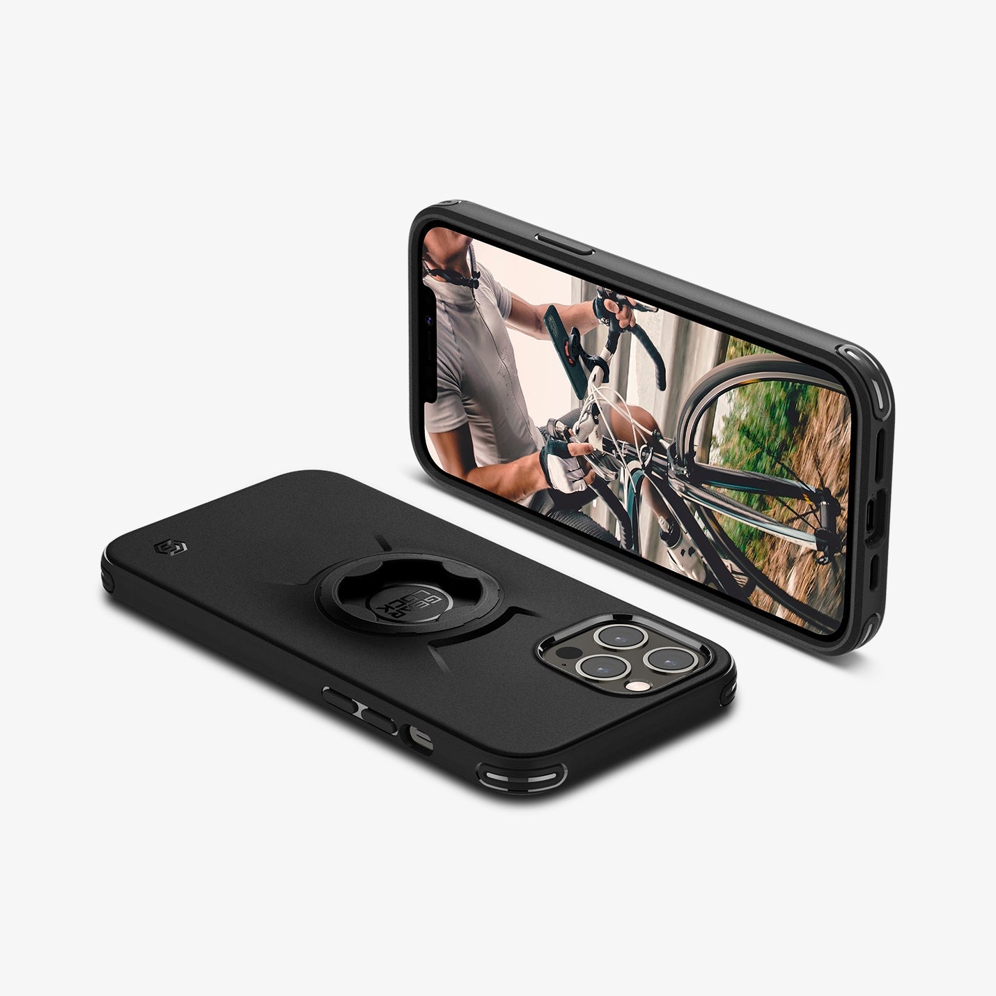 ACS01587 - Black Gearlock iPhone 12 Pro Max Bike Mount Case showing the back, front, bottom, top and side