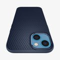 ACS03520 - iPhone 13 Case Liquid Air in navy blue showing the back and top with a close up of the camera lens