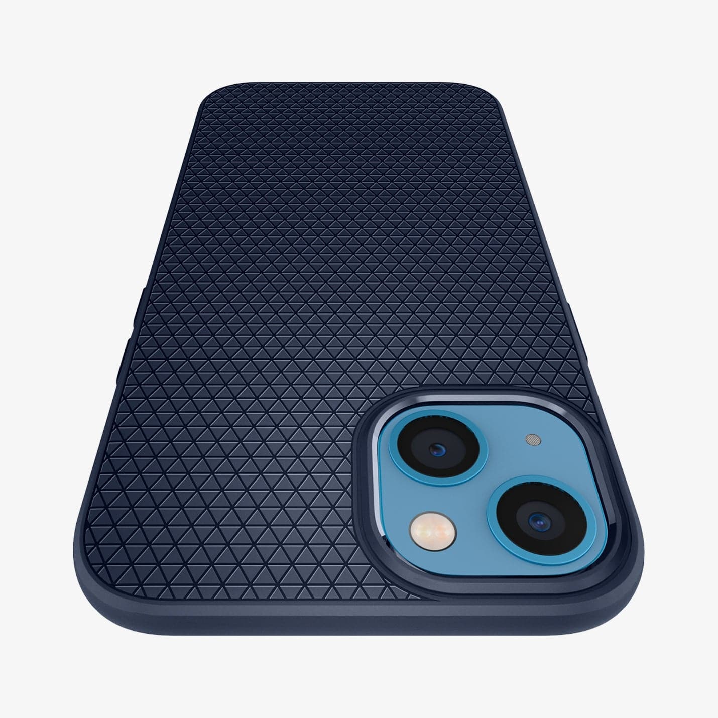 ACS03520 - iPhone 13 Case Liquid Air in navy blue showing the back and top with a close up of the camera lens