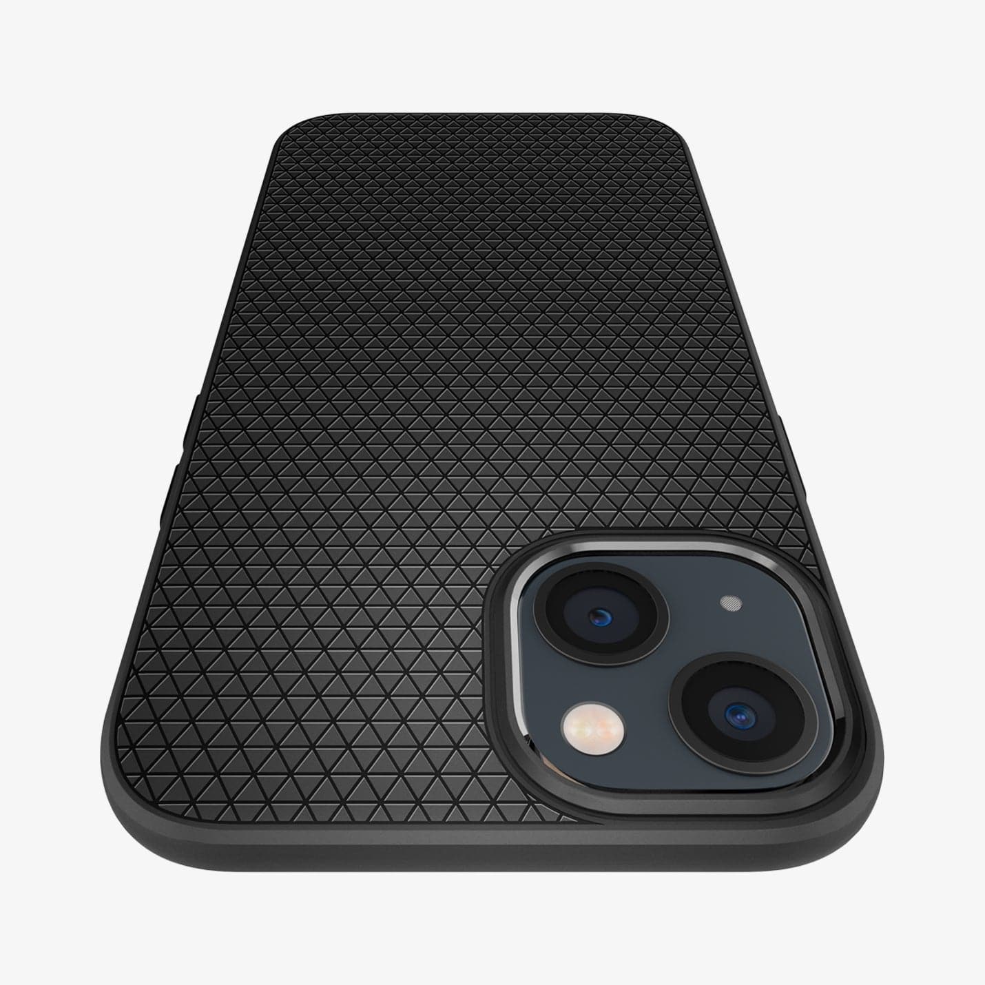 ACS03315 - iPhone 13 Mini Case Liquid Air in black showing the top and back with closeup of camera lens