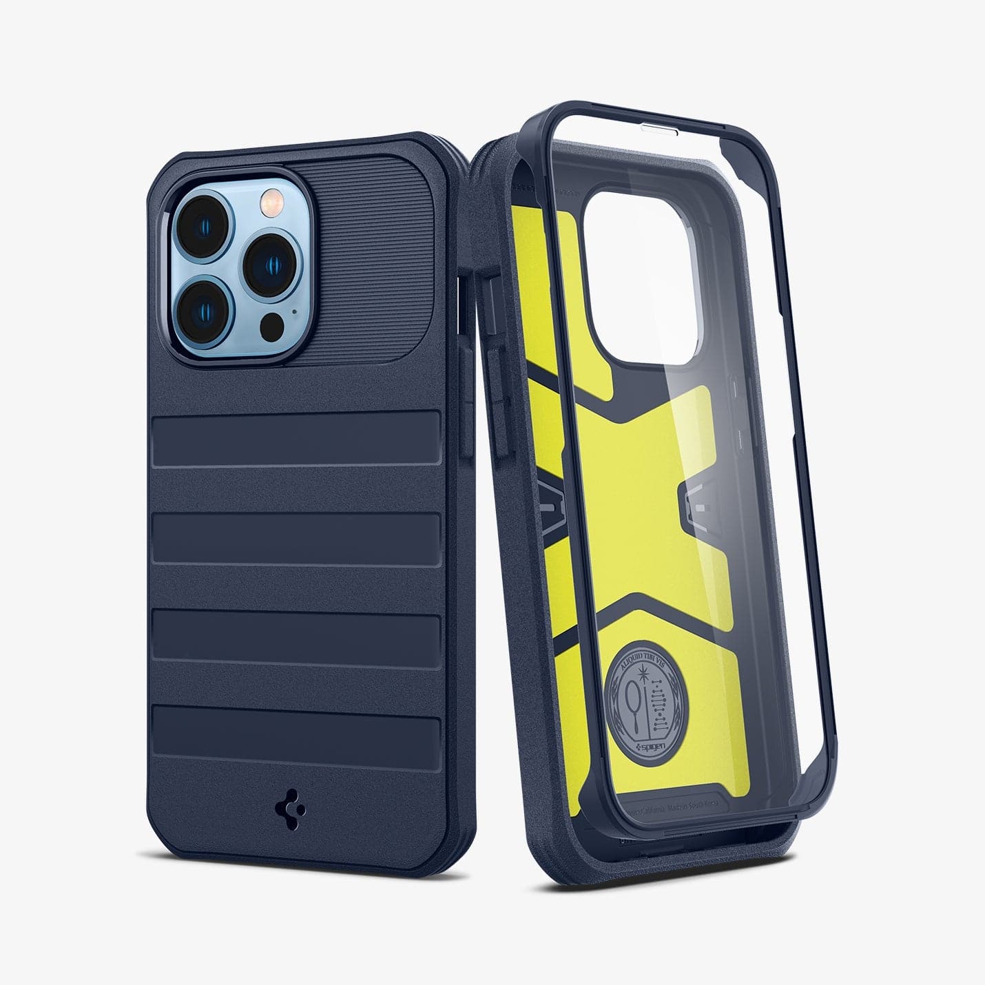 ACS03234 - iPhone 13 Pro Max Case Geo 360 in navy blue showing the back and front