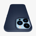 ACS03259 - iPhone 13 Pro Case Liquid Air in navy blue showing the back and top with a close up of the camera lens