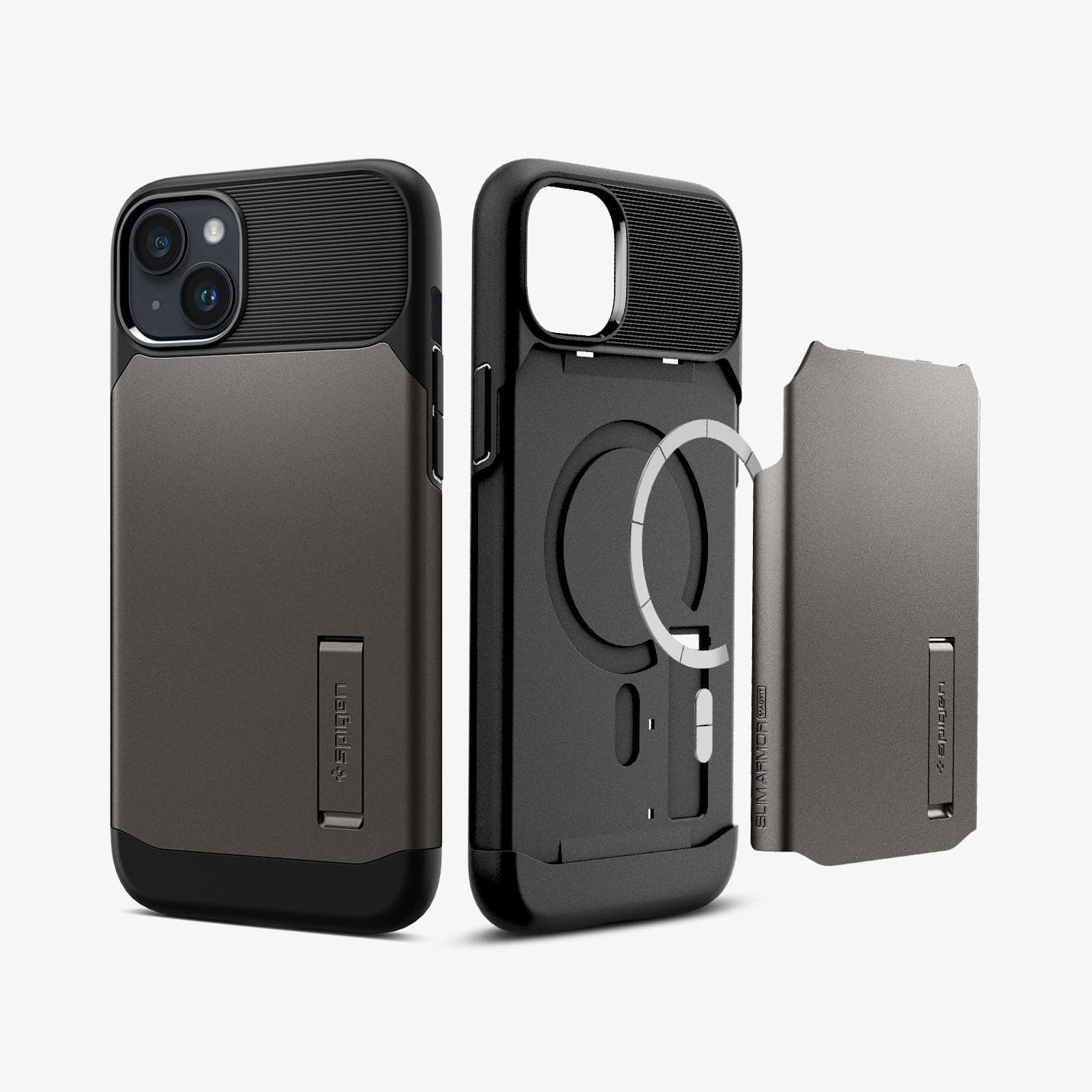 ACS04659 - iPhone 14 Plus Case Slim Armor (MagFit) in gunmetal showing the back and magsafe layer