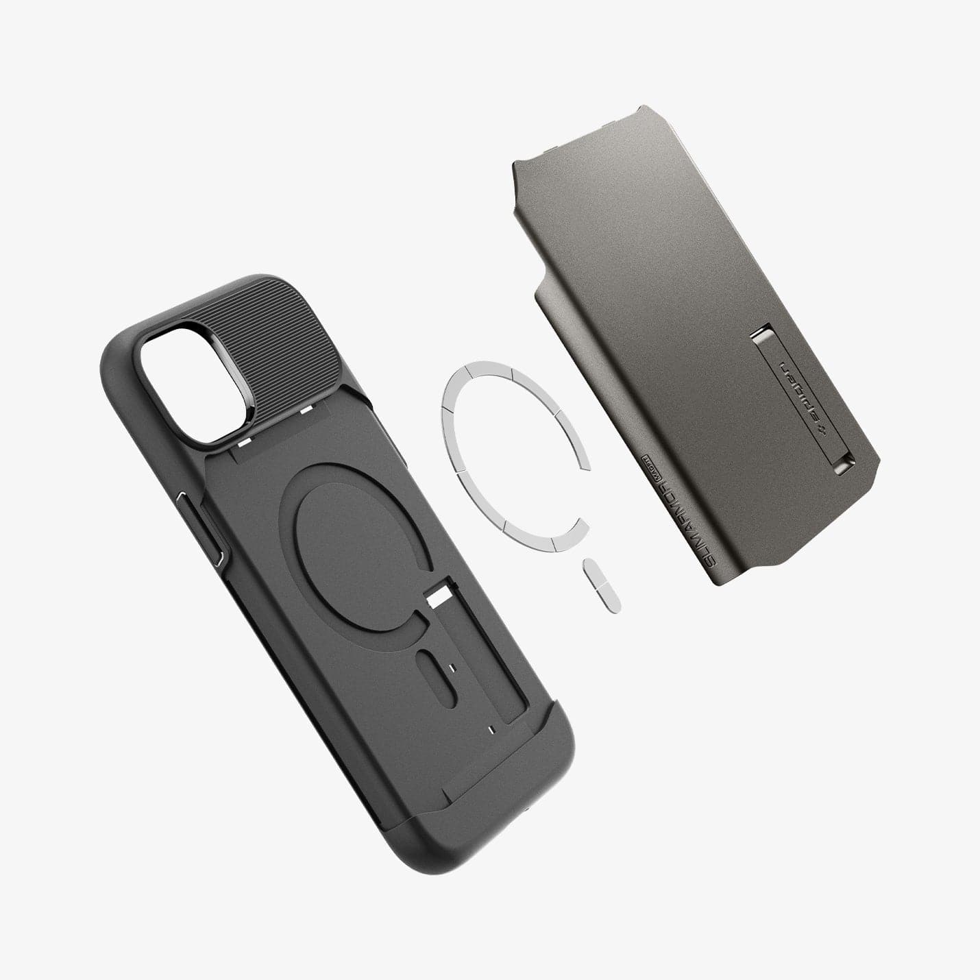 ACS04659 - iPhone 14 Plus Case Slim Armor (MagFit) in gunmetal showing the back with magsafe layer