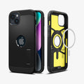 ACS04915 - iPhone 14 Plus Case Tough Armor (MagFit) in black showing the back, front and magsafe layer of back