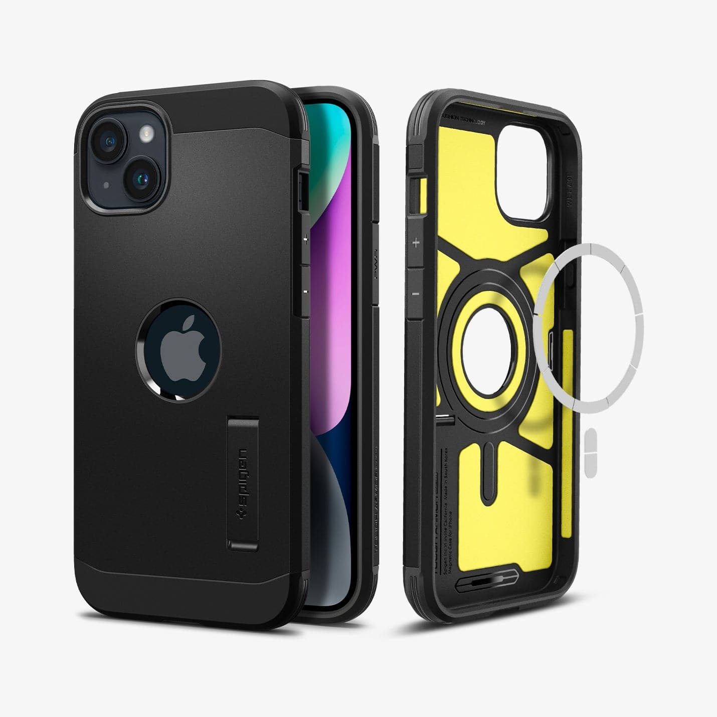 ACS04915 - iPhone 14 Plus Case Tough Armor (MagFit) in black showing the back, front and magsafe layer of back