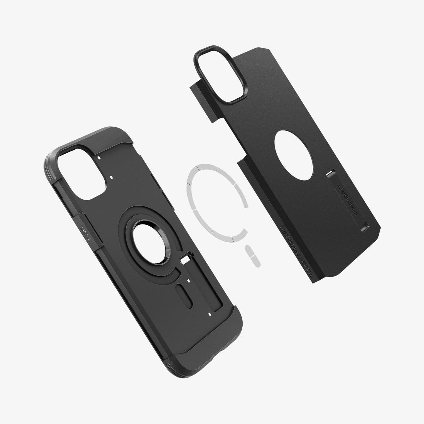 ACS04915 - iPhone 14 Plus Case Tough Armor (MagFit) in black showing the multiple magsafe layers of back