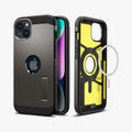 ACS04914 - iPhone 14 Plus Case Tough Armor (MagFit) in gunmetal showing the back, front and magsafe layer of back
