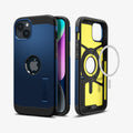 ACS04917 - iPhone 14 Plus Case Tough Armor (MagFit) in navy blue showing the back, front and magsafe layer of back