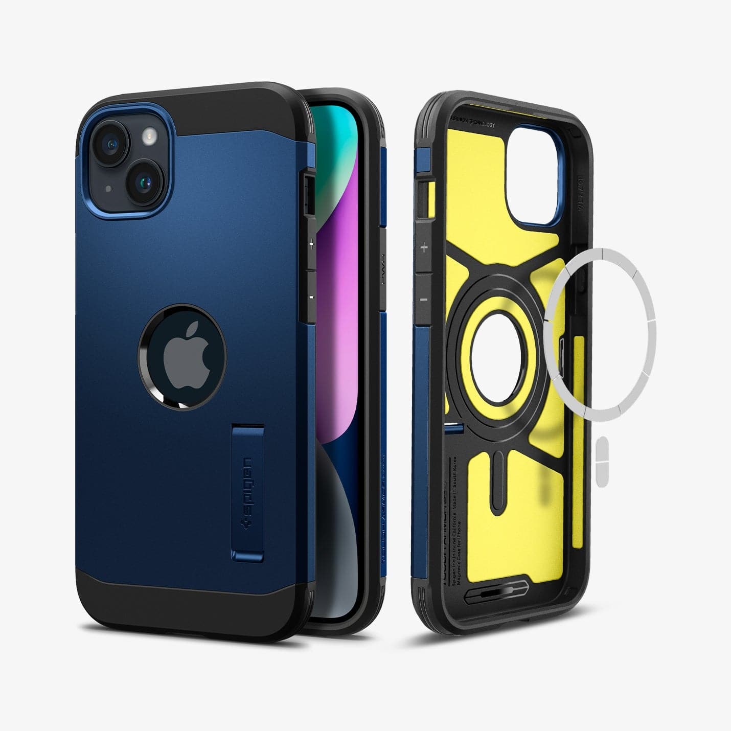 ACS04917 - iPhone 14 Plus Case Tough Armor (MagFit) in navy blue showing the back, front and magsafe layer of back