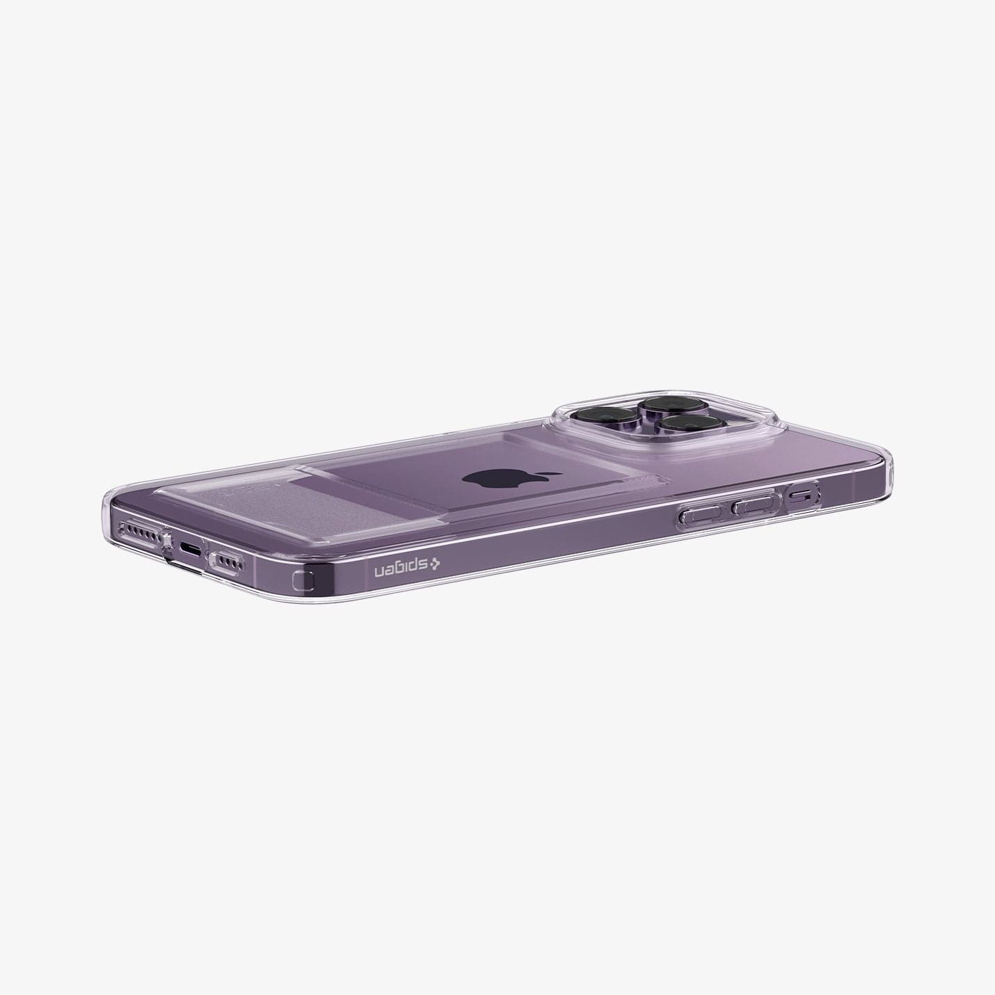 ACS04976 - iPhone 14 Pro Case Crystal Slot in crystal clear showing the side and back with device laying flat
