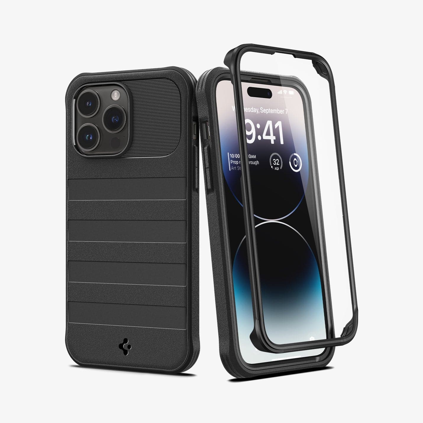 ACS04997 - iPhone 14 Pro Case Geo Armor 360 (MagFit) in black showing the back and front