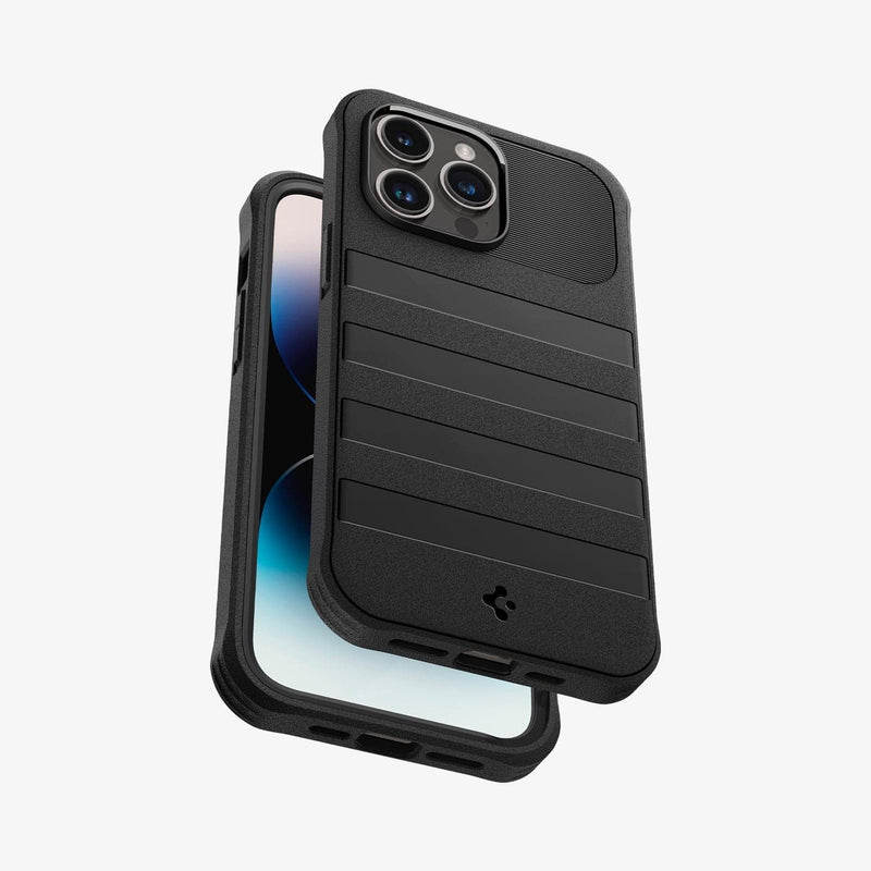 ACS04997 - iPhone 14 Pro Case Geo Armor 360 (MagFit) in black showing the back, bottom and partial front