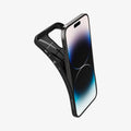 ACS04813 - iPhone 14 Pro Max Case Liquid Air in matte black showing the back bending slightly away from device to show the flexibility