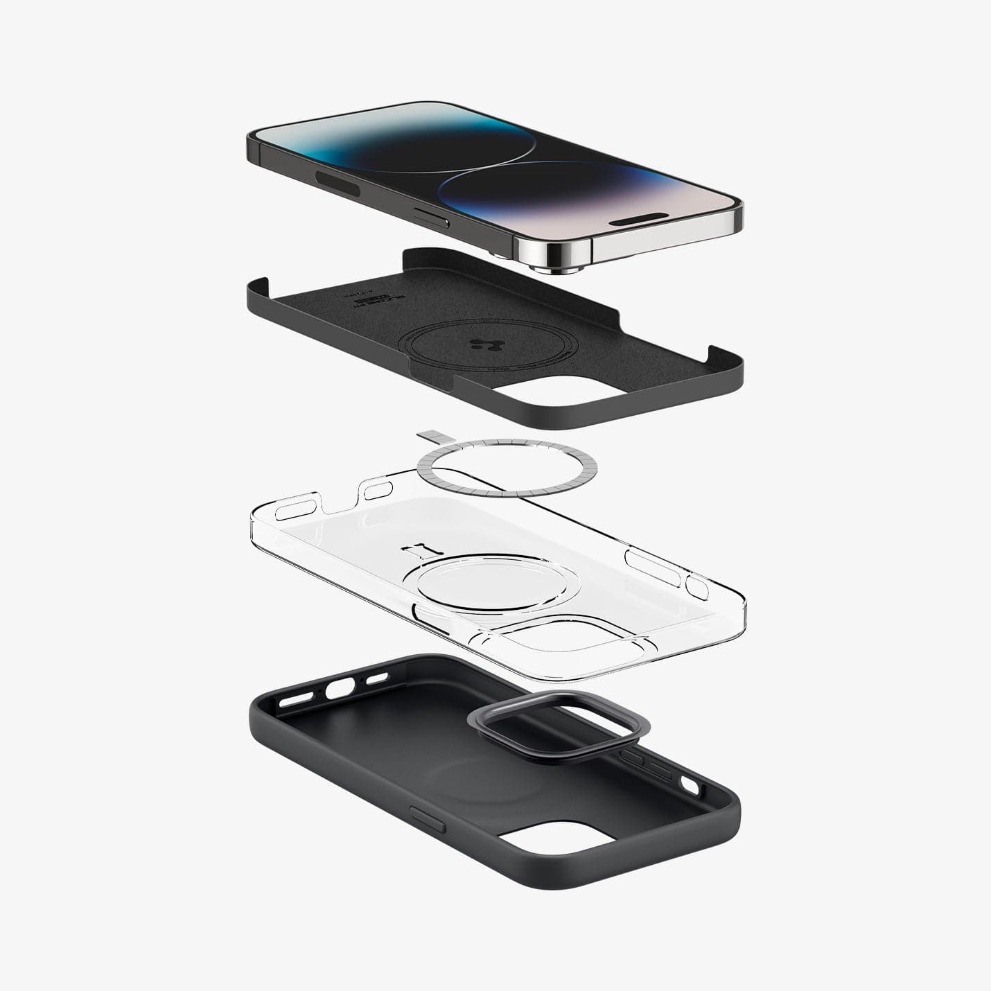 ACS04846 - iPhone 14 Pro Max Case Silicone Fit (MagFit) in black showing the multiple layers of case and magsafe layer