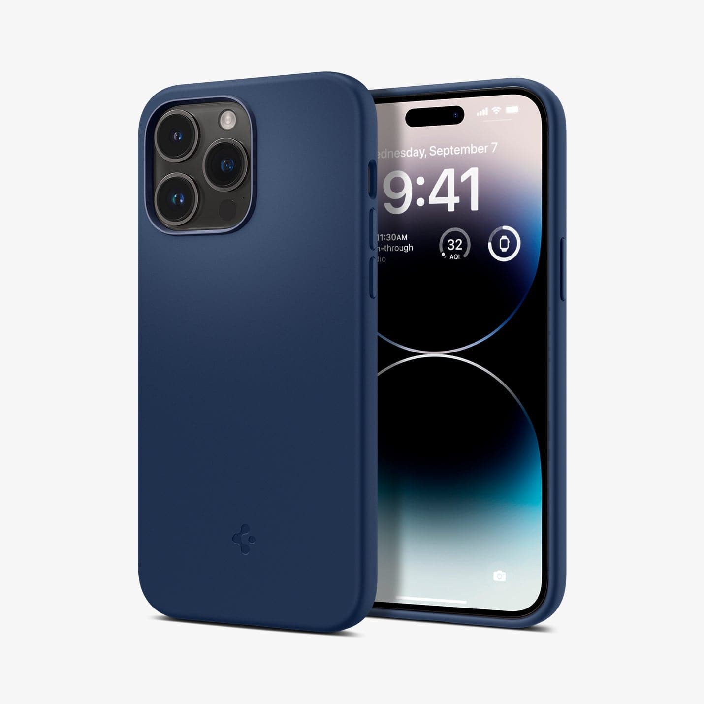 ACS04847 - iPhone 14 Pro Max Case Silicone Fit (MagFit) in navy blue showing the back and front