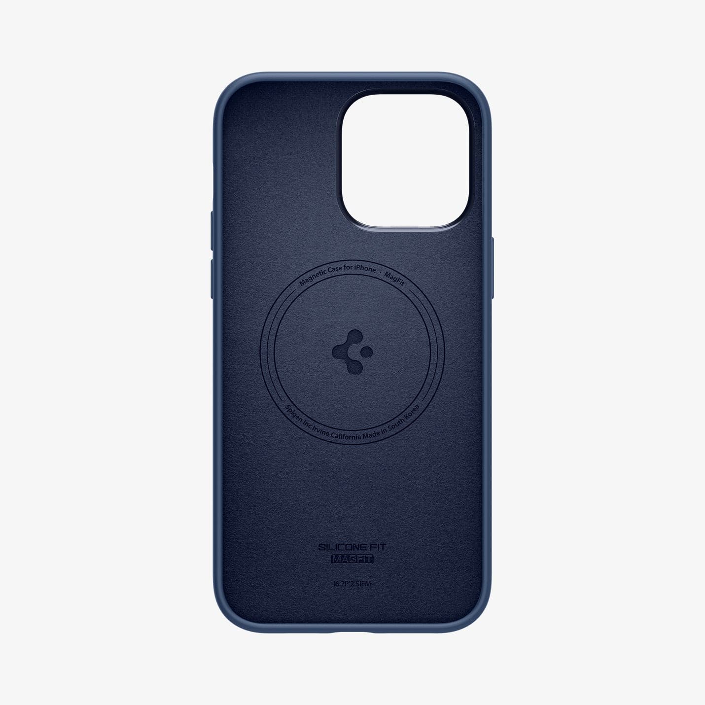 ACS04847 - iPhone 14 Pro Max Case Silicone Fit (MagFit) in navy blue showing the inside of case