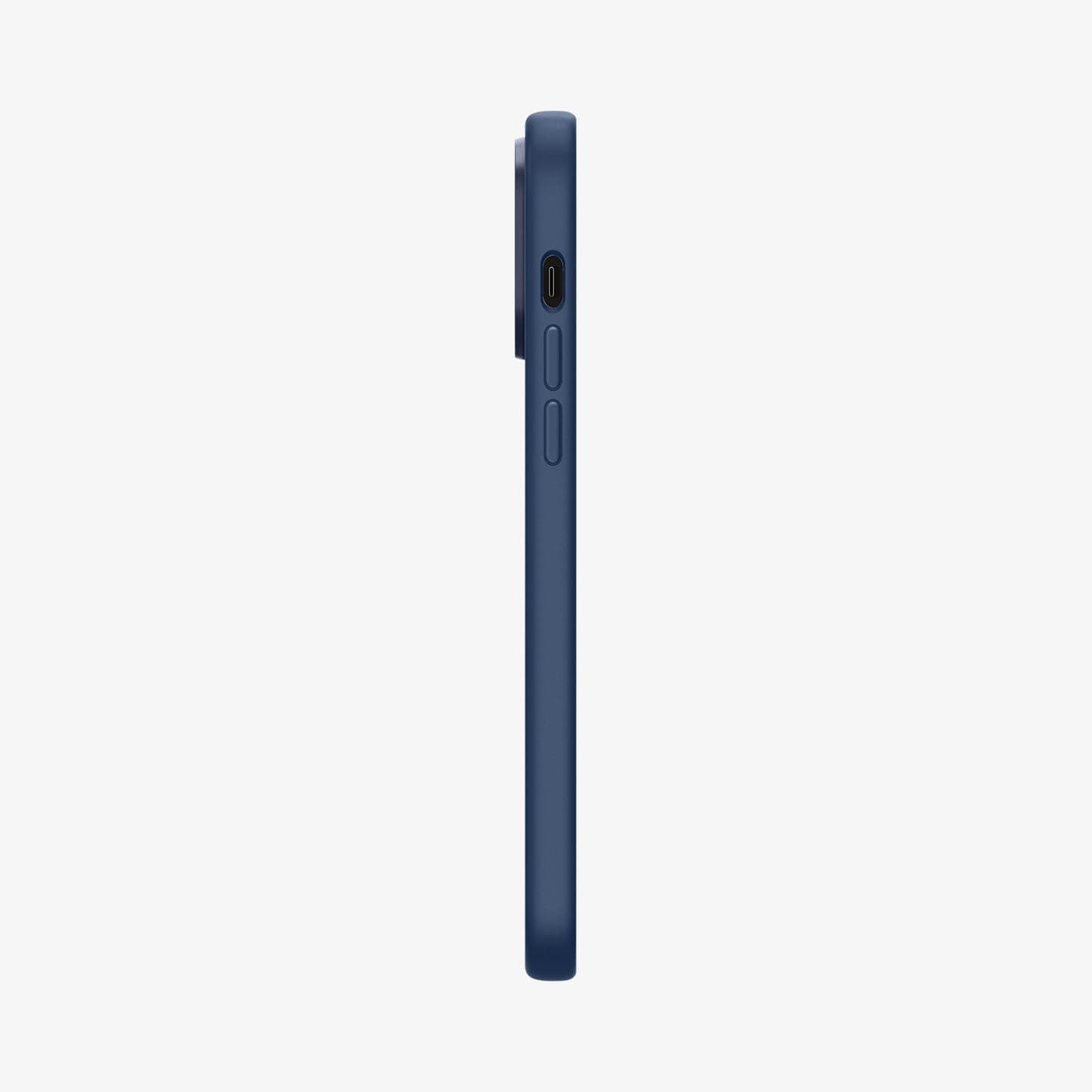 ACS04847 - iPhone 14 Pro Max Case Silicone Fit (MagFit) in navy blue showing the side with volume controls