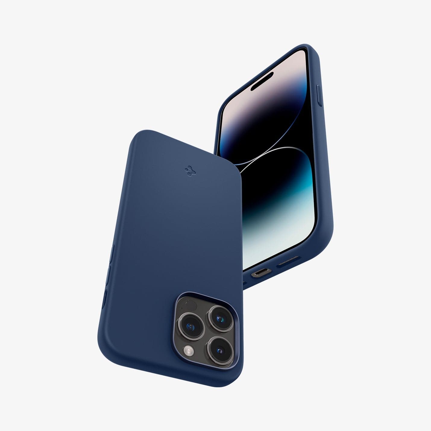 ACS04847 - iPhone 14 Pro Max Case Silicone Fit (MagFit) in navy blue showing the back, front and bottom