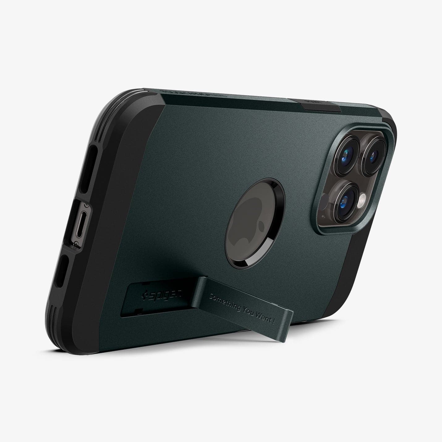 ACS04843 - iPhone 14 Pro Max Case Tough Armor (MagFit) in abyss green showing the device being propped up horizontally by built in kickstand