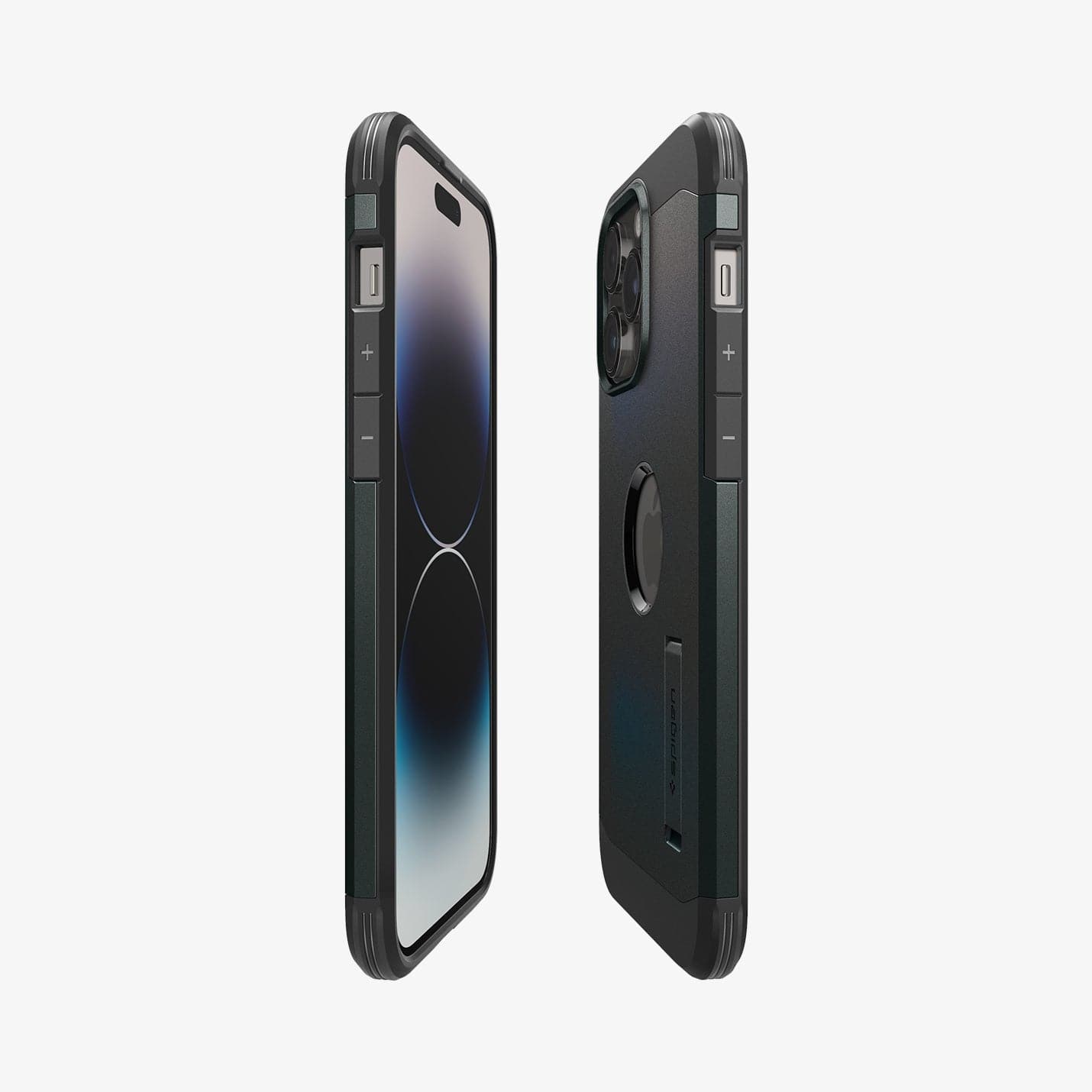 ACS04843 - iPhone 14 Pro Max Case Tough Armor (MagFit) in abyss green showing the sides, partial back and front