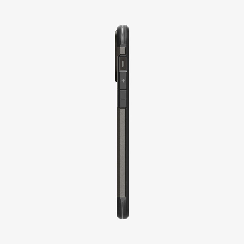 ACS04839 - iPhone 14 Pro Max Case Tough Armor (MagFit) in gunmetal showing the side with volume controls