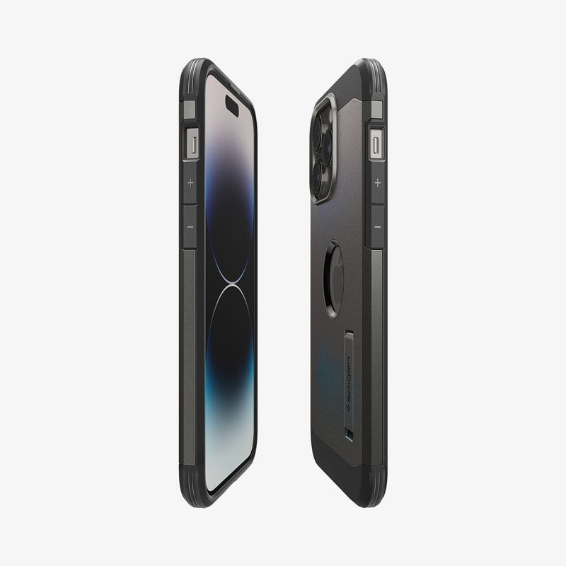 ACS04839 - iPhone 14 Pro Max Case Tough Armor (MagFit) in gunmetal showing the sides, partial back and front