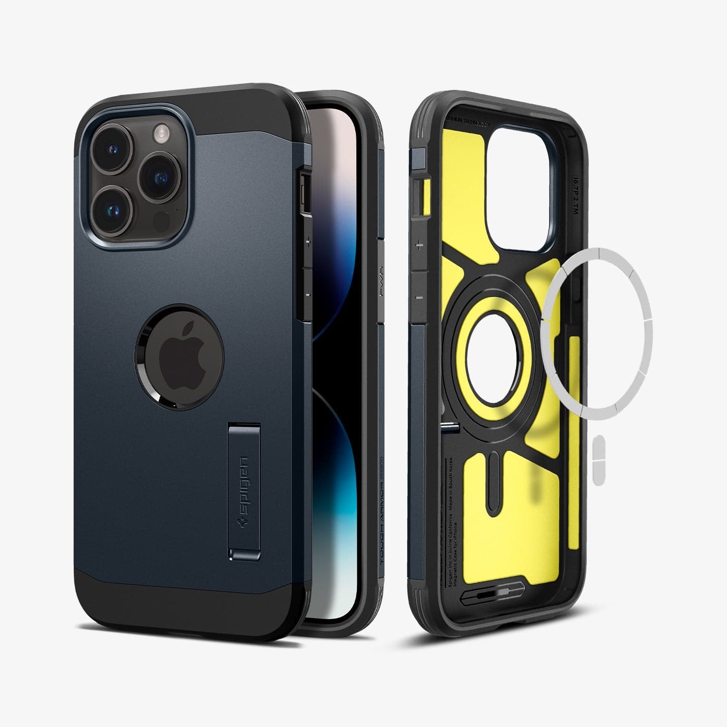 ACS04841 - iPhone 14 Pro Max Case Tough Armor (MagFit) in metal slate showing the back, front and magsafe layer of back