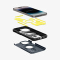 ACS04841 - iPhone 14 Pro Max Case Tough Armor (MagFit) in metal slate showing the hard pc, flexible tpu, impact foam and device