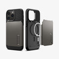 ACS04673 - iPhone 14 Pro Case Slim Armor (MagFit) in gunmetal showing the back and magsafe layer