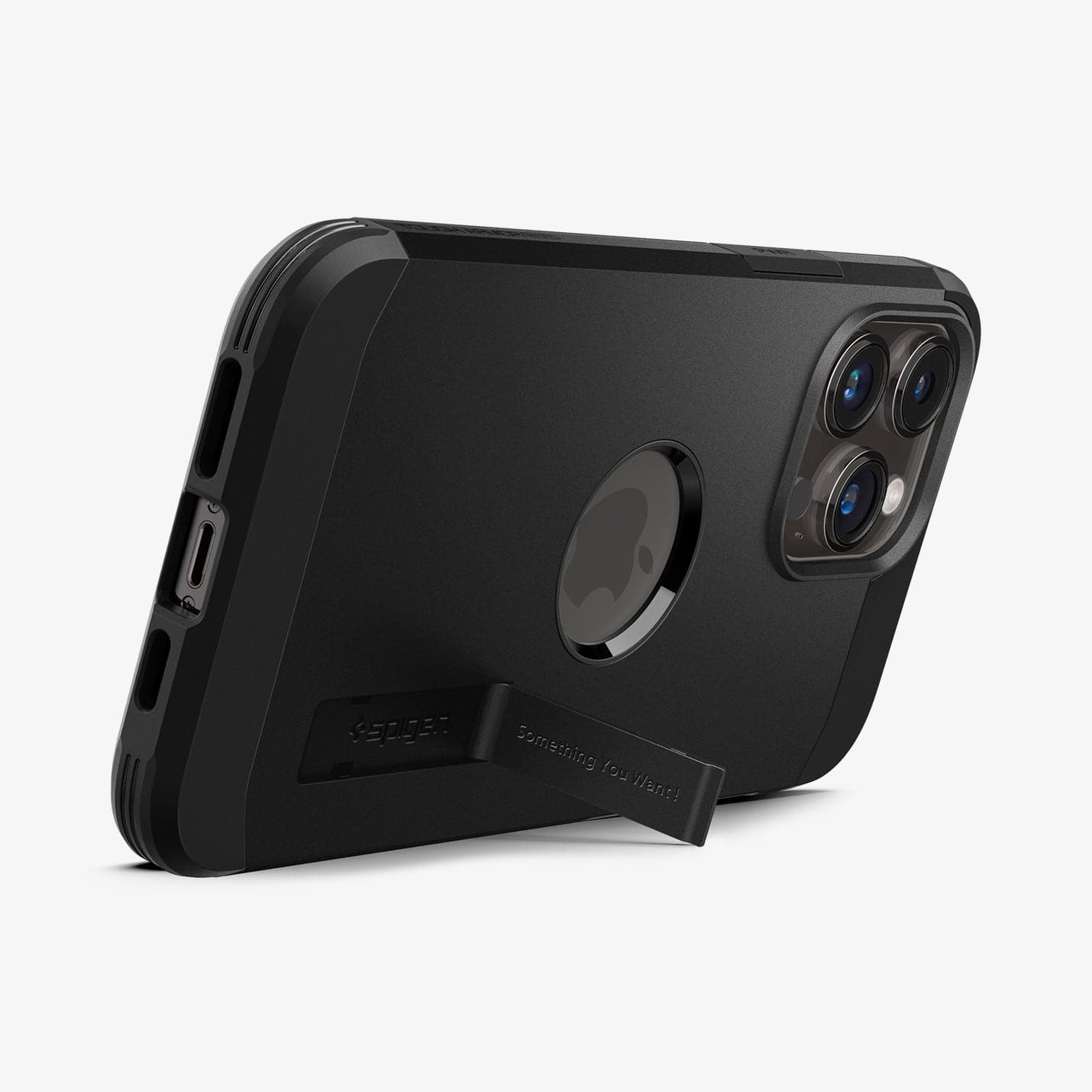 ACS04985 - iPhone 14 Pro Case Tough Armor (MagFit) in black showing the device being propped up horizontally by built in kickstand