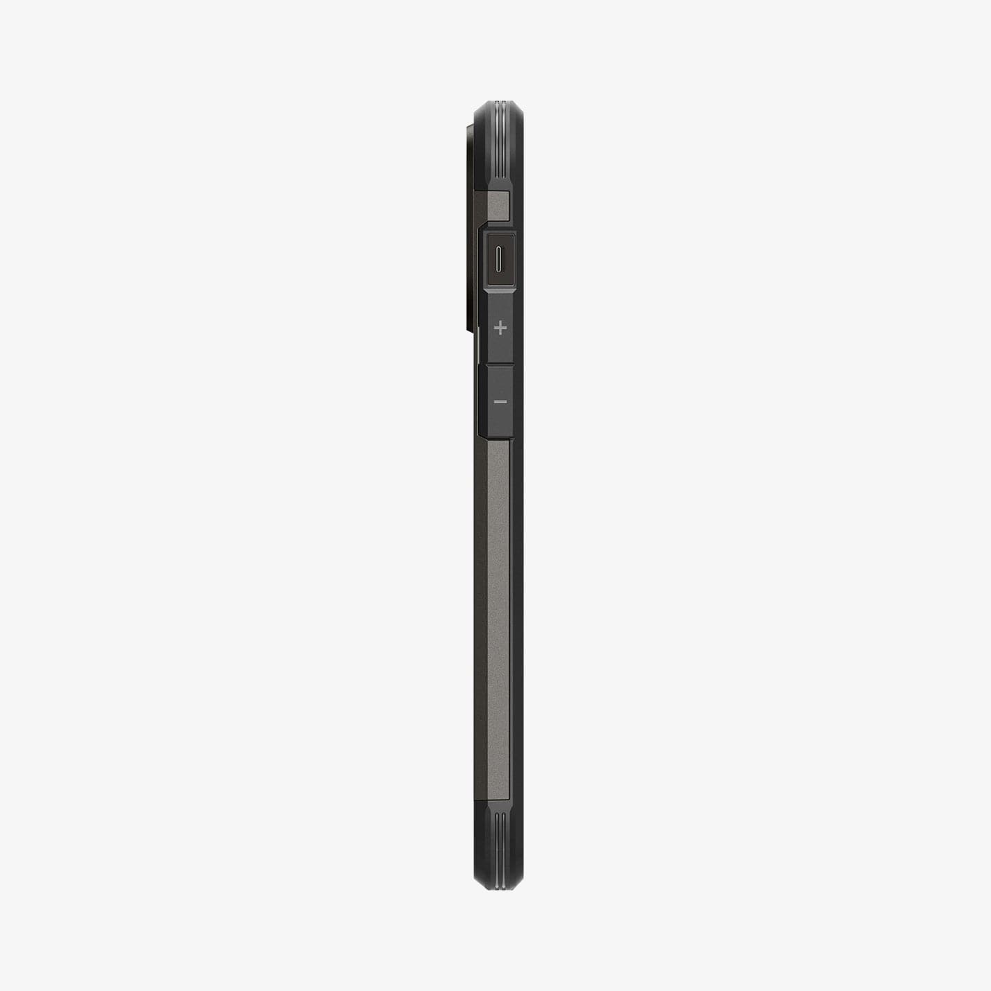 ACS04984 - iPhone 14 Pro Case Tough Armor (MagFit) in gunmetal showing the side with volume controls