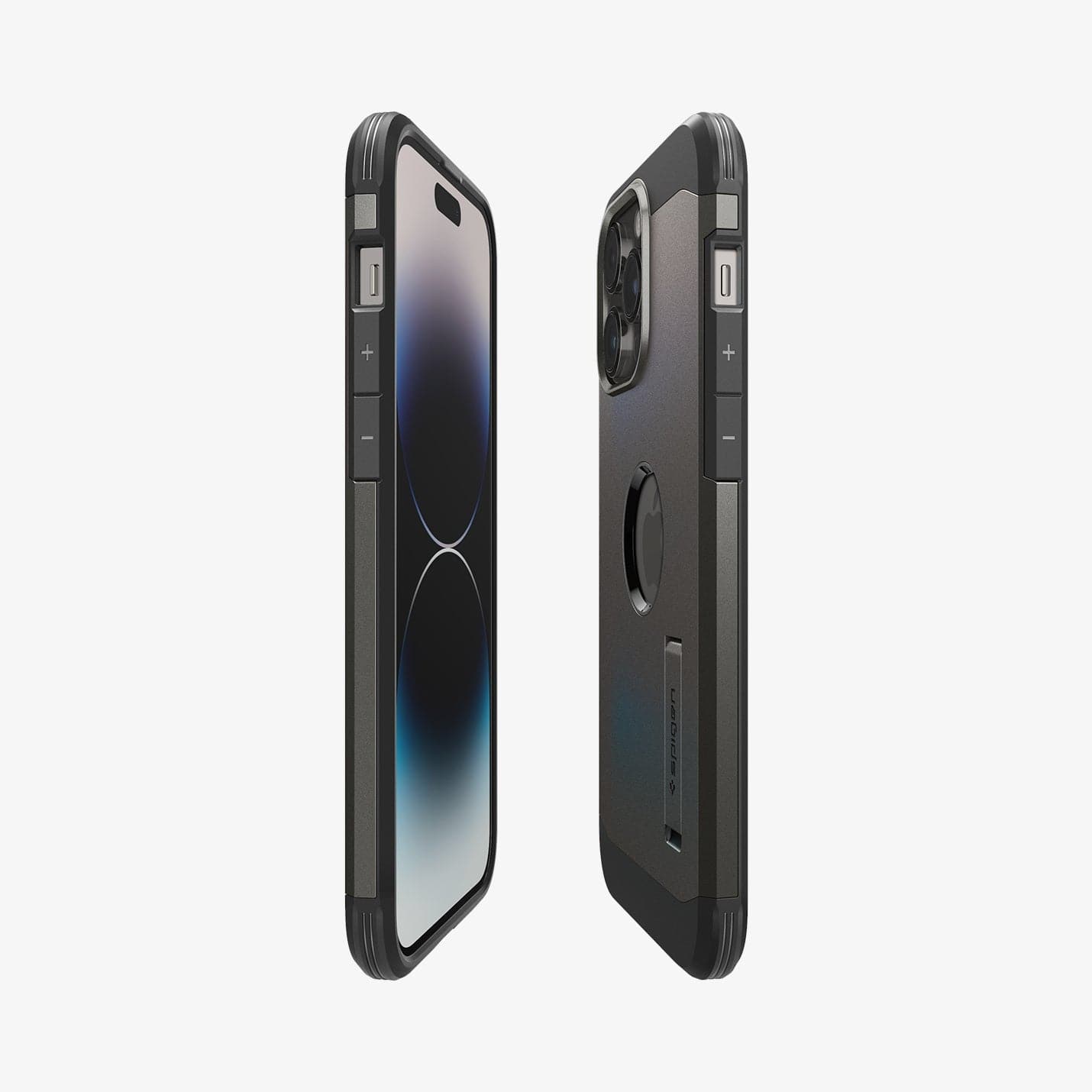 ACS04984 - iPhone 14 Pro Case Tough Armor (MagFit) in gunmetal showing the sides, partial back and front