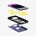 ACS05579 - iPhone 14 Pro Case Tough Armor (MagFit) in deep purple showing the hard pc, flexible tpu, impact foam and device