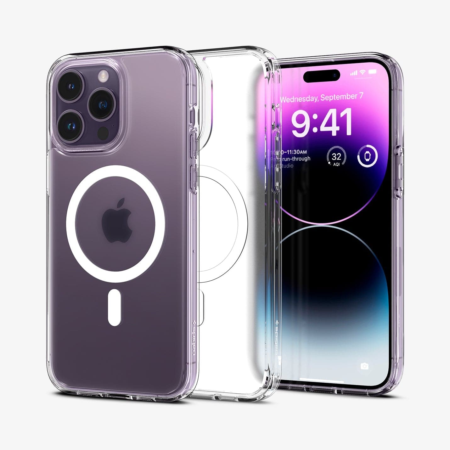 ACS05587 - iPhone 14 Pro Case Ultra Hybrid (MagFit) in frost clear showing the back, inside and front