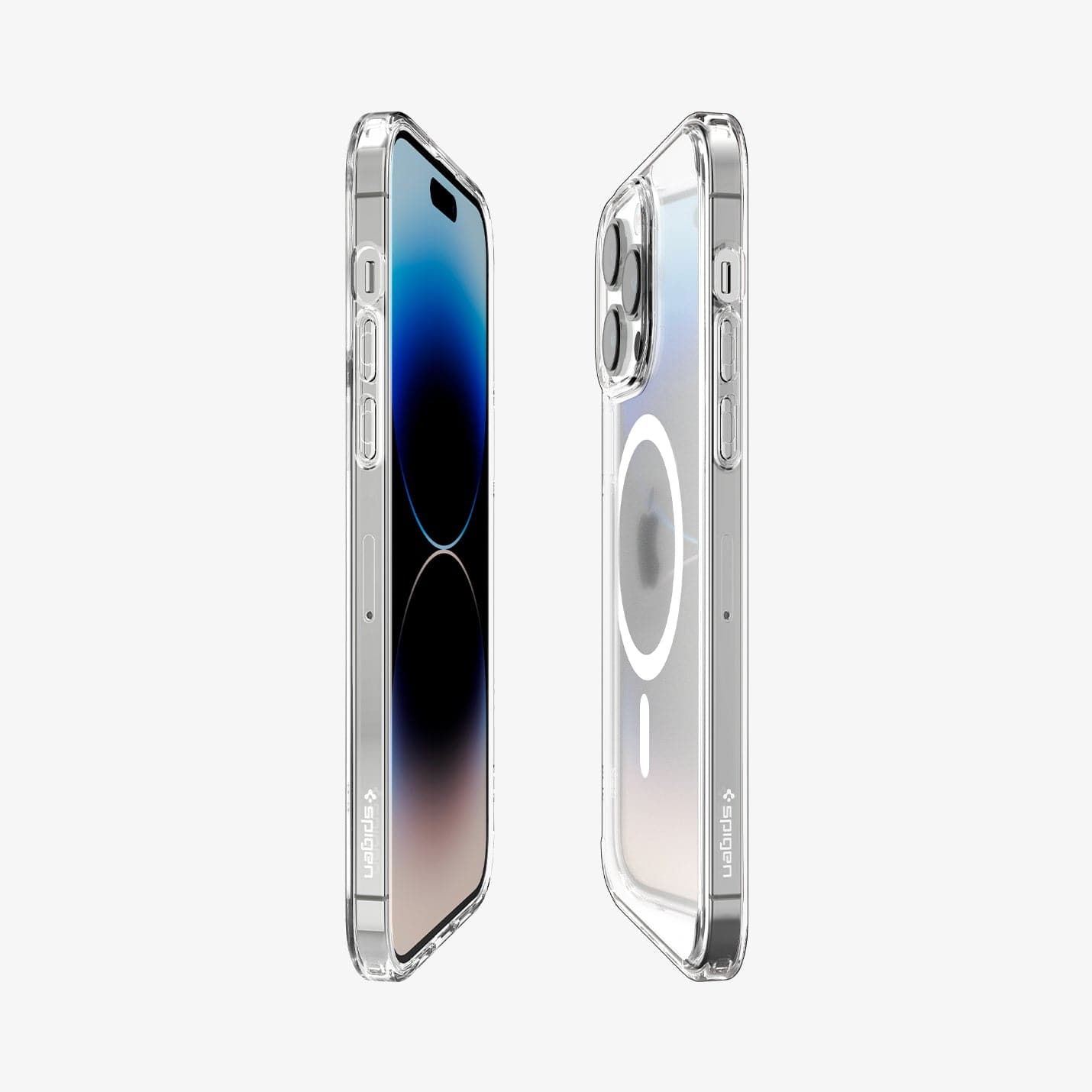 ACS05587 - iPhone 14 Pro Case Ultra Hybrid (MagFit) in frost clear showing the sides, partial back and front