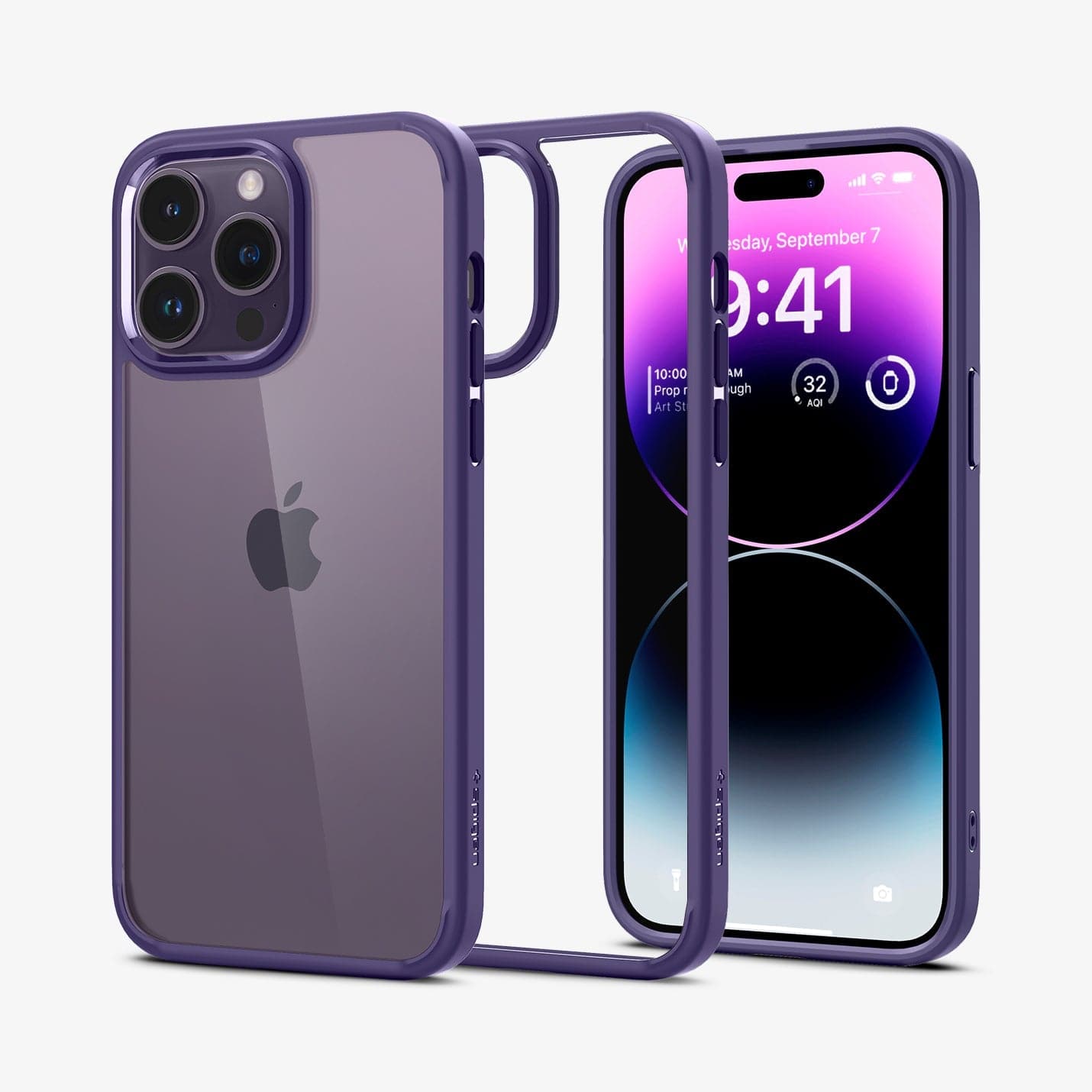 ACS05577 - iPhone 14 Pro Case Ultra Hybrid in deep purple showing the back, inside and front