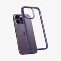 ACS05577 - iPhone 14 Pro Case Ultra Hybrid in deep purple showing the back slightly hovering away from device