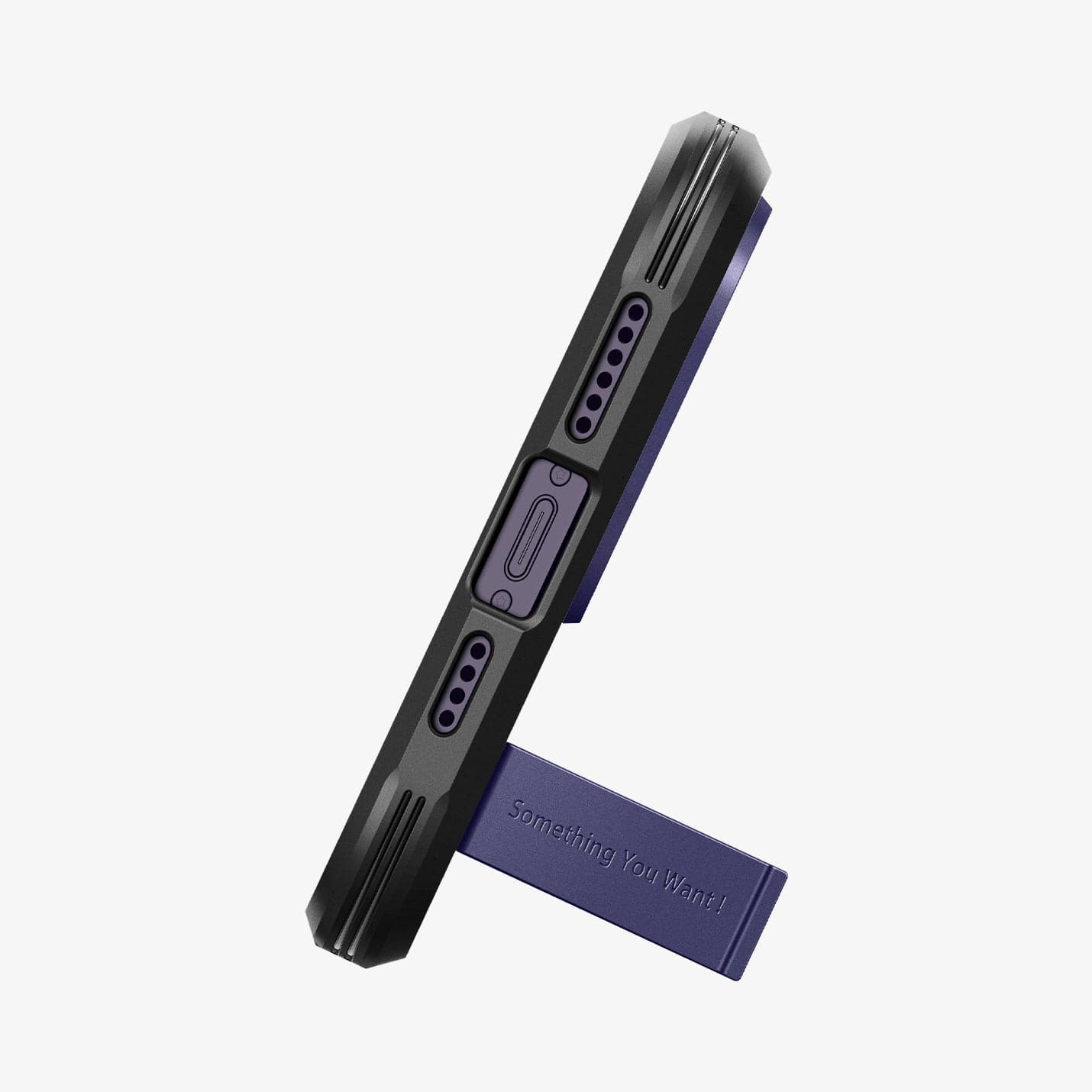 ACS05576 - iPhone 14 Pro Max Case Tough Armor (MagFit) in deep purple showing the bottom with device propped up by built in kickstand